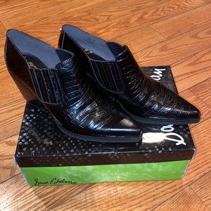 Sam Edelman Black Croc-Embossed Ankle Boots